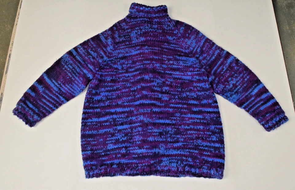 Suéter Vintage Talla L Años 70 Eléctrico Púrpura Azul Tejido a Mano Grueso Tejido Botones Foto 2 de 4