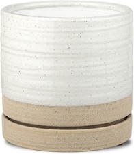 6 Inch Plant Pots, Ceramic Planter Pot with Drainage Hole Saucer, Indoor