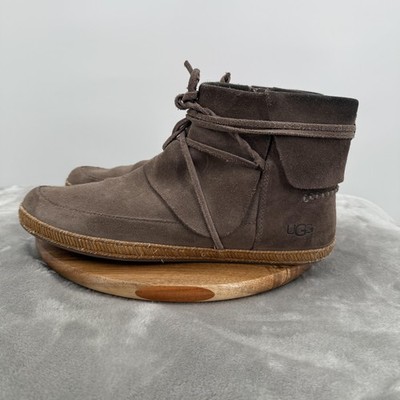 UGG Boots Bootie Reid Womens Size 12 Grey Suede Ankle Wrap Moc Toe Casual Shoes