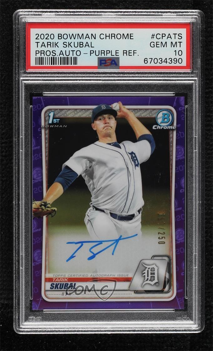 2020 Bowman Chrome Prospects Purple Refractor /250 Tarik Skubal PSA 10 Auto 14b5