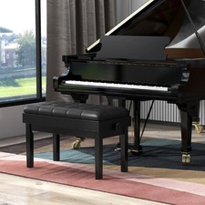 Adjustable Piano Bench Stool with PU Leather Seat and Music Sheet Storage Black