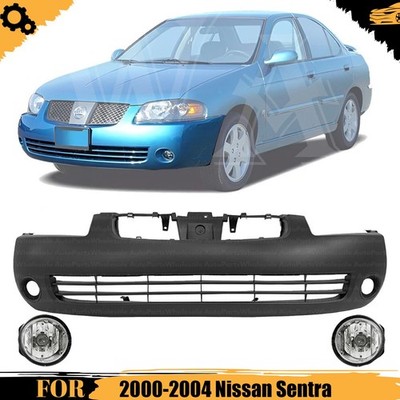 Front Bumper Cover Fascia & Fog Light Assembly Kit For 2000-2004 Nissan Sentra