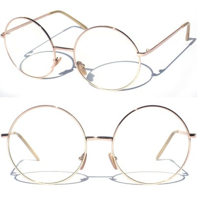LARGE OVERSIZE BIG ROUND RETRO CLEAR LENS EYE GLASSES Black and Gold Color  Frame
