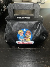 Fisher Price 1987 Vintage Black Medical Kit Bag Supplies Doctor Nurse Kids Toy