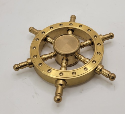 Nautical Ship Wheel Charm Pendant, Gold Metal Round Steering Wheel