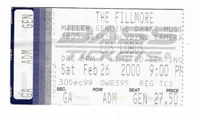 Los Lobos 2/26/00 San Francisco CA The Fillmore Rare Ticket Stub