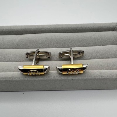 ビンテージGUCCI カフリンクス ゴールド シルバー Gucci Silver & Gold Bar Cufflinks Embossed Logo Men's Formal