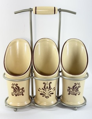 Pfaltzgraff Village 3 Crock Flatware Silverware Caddy Holder Basket 2008
