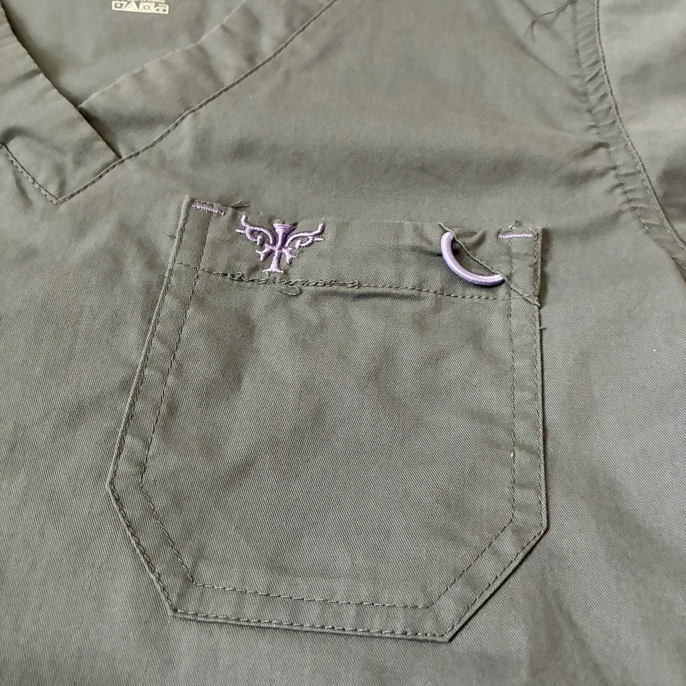 Grey's Anatomy And Med Couture Small Women Scrub Tops Lot Of 2 Blue & Gray - Image 4 of 4