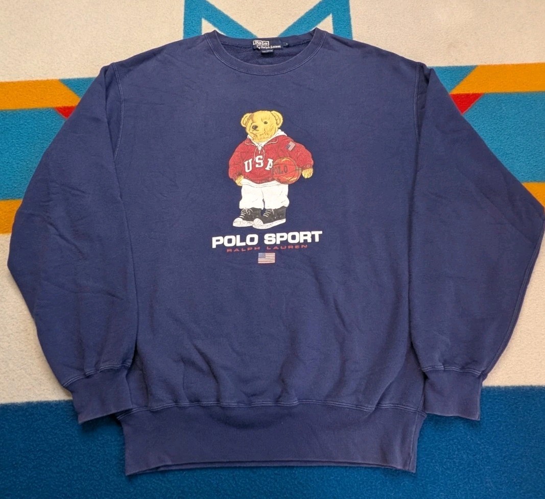 Vintage Polo Sport Ralph Lauren Polo Bear Sweatshirt 90s Sports Streetwear Large