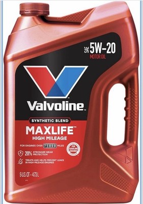 High Mileage with MaxLife Technology SAE 5W-20 Synthetic Blend Motor Oil 5 QT