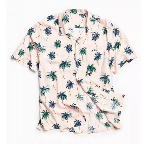 Urban Outfitters Palm Rayon Short Sleeve Button-Down Shirt Pink size Medium - Picture 2 of 7