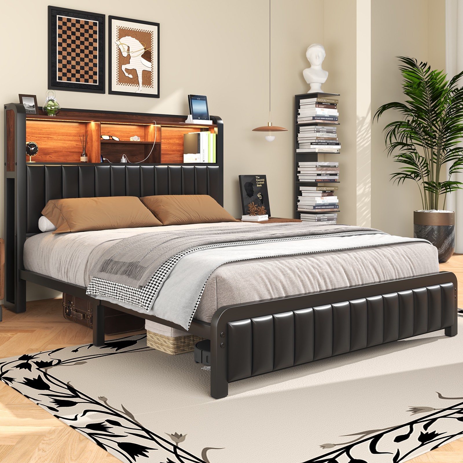With Storage Headboard, Led And Charging Station