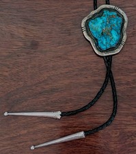 Vintage Navajo Silver And Red Mountain Turquoise Bolo Tie