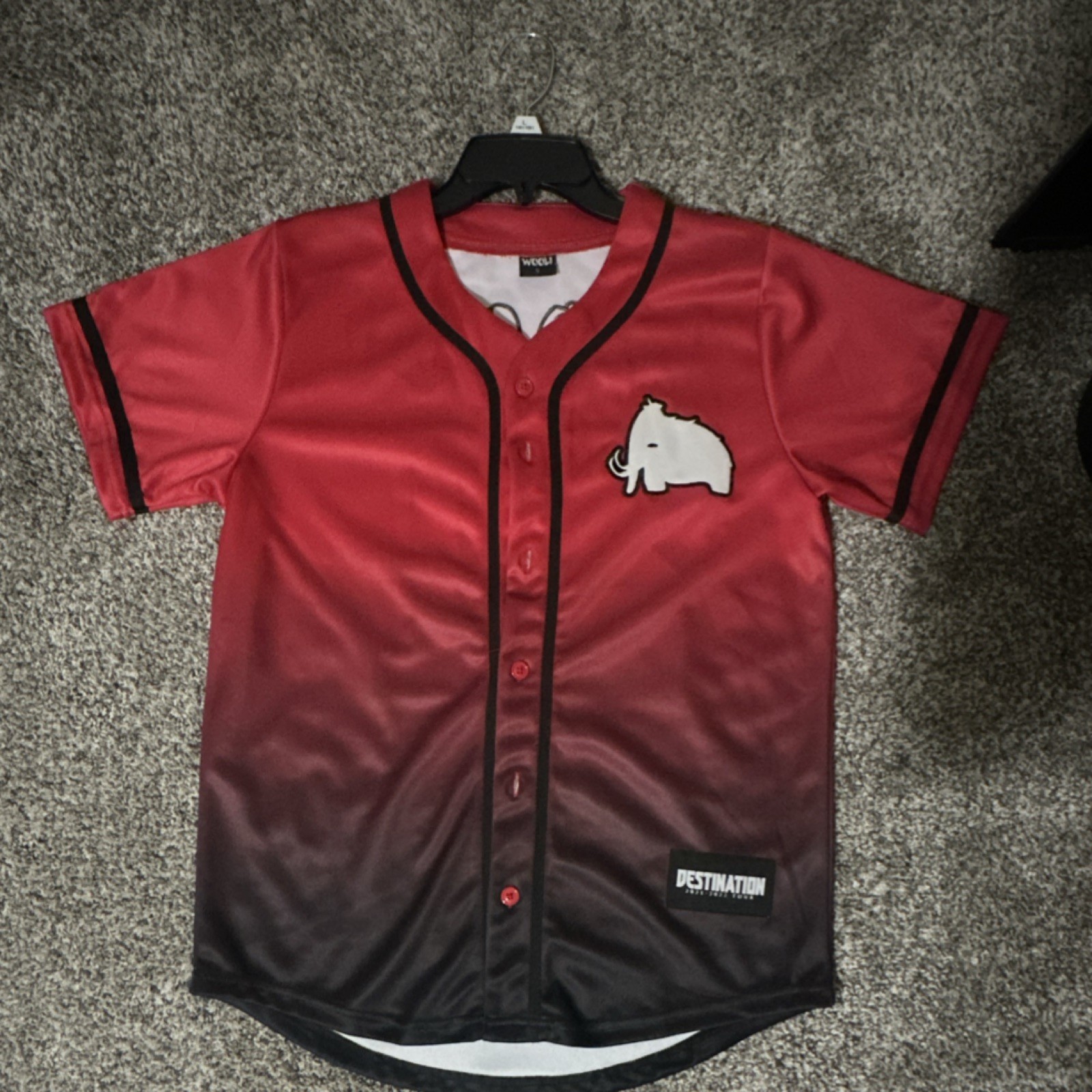 Red Black Graphic Print Button-Up Jersey Short Sleeve T-Shirt
