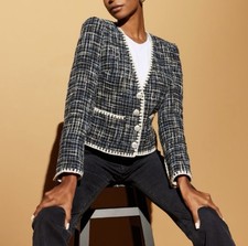 VERONICA BEARD Bosea Cotton Blend Tweed Jacket in Navy/White Sz 2 NWOT 748