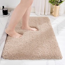 Beige Bathroom Rug 17x24 Inch NonSlip Plush Small Absorbent Soft Fluffy