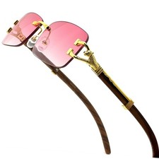 Classy Sophisticated Hip Hop Rapper Pink Lens EYE GLASSES Gold Rimless Frame New
