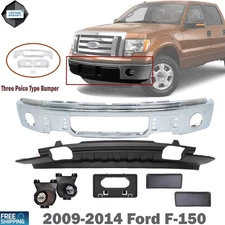 Front Bumper Chrome Steel & Fog Lights Assembly Kit For 2009-2014 Ford F-150