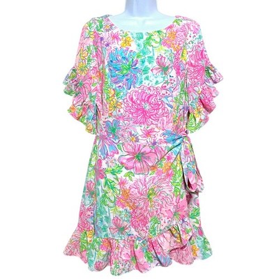Lilly Pulitzer Darlah Stretch Dress Paradise Found Womens 16 Floral Ruffles NWOT