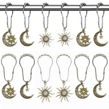 Celestial Shower Curtain Hooks 12 Pack, Sun Moon Stars Boho Bathroom Decor, A...