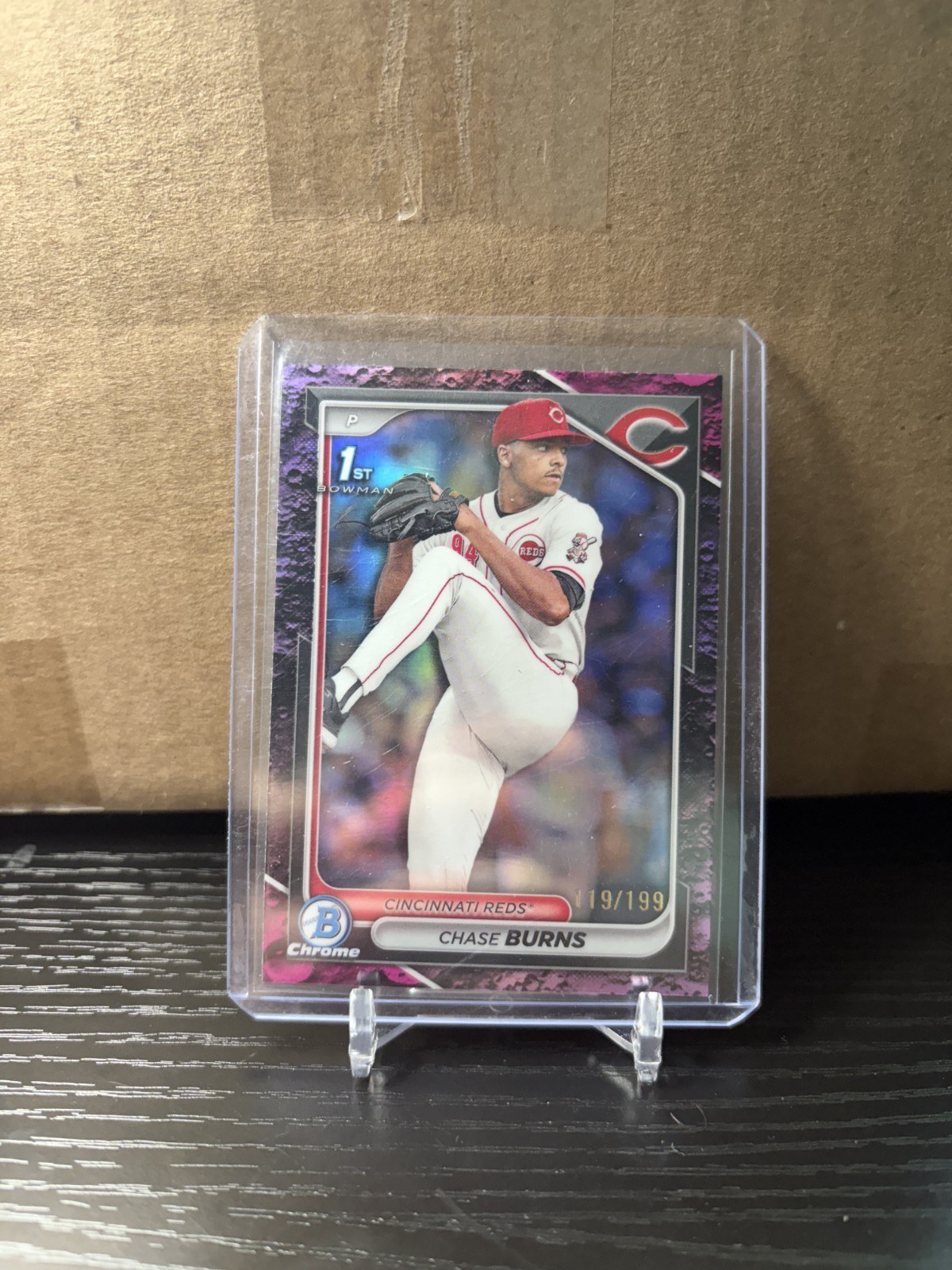 CHASE BURNS 2024 BOWMAN CHROME DRAFT #BDC-55 1ST FUCHSIA LUNAR REFRACTOR /199