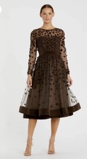 Mac Duggal 67007 Sz 8 Coffee Embellished Illusion High Neck Long Sleeve