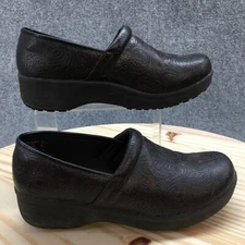 SafeTstep Shoes Womens 10 Casual Slip On Tooled Wedge Clogs Brown Faux Leather