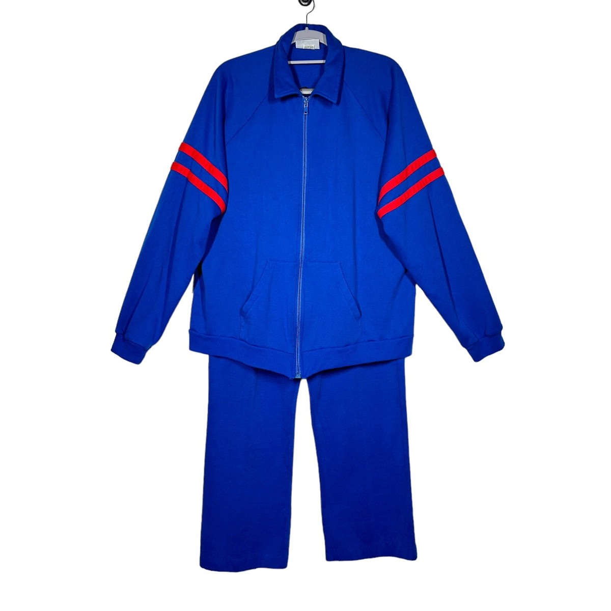 Retro Track Sweat Suit Set Men Size L Royal Blue Made USA Activewear  Athletic