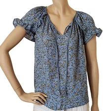 Max Studio Floral Tulip Sleeve Blouse Top SZ XS Blue