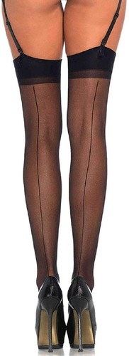 Red Black Sheer Seamed Stockings Leg 