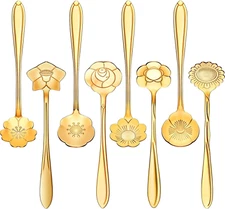 8 Pcs Flower Coffee Tea Spoons Stainless Steel Gold Stirring Sugar Spoon Set
