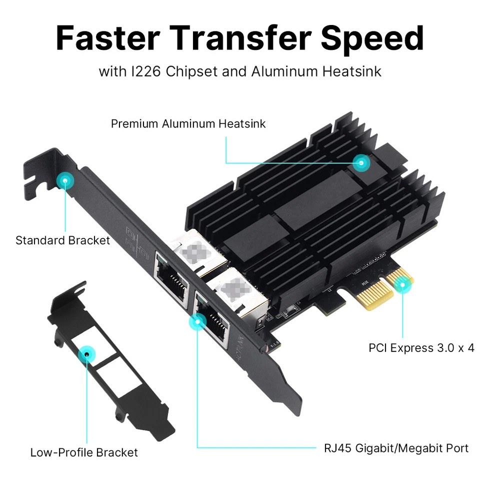 Adaptador de red RJ45 PCIE Chip Intel I226 2.5G Gigabit Ethernet Servidor PC Foto 2 de 4