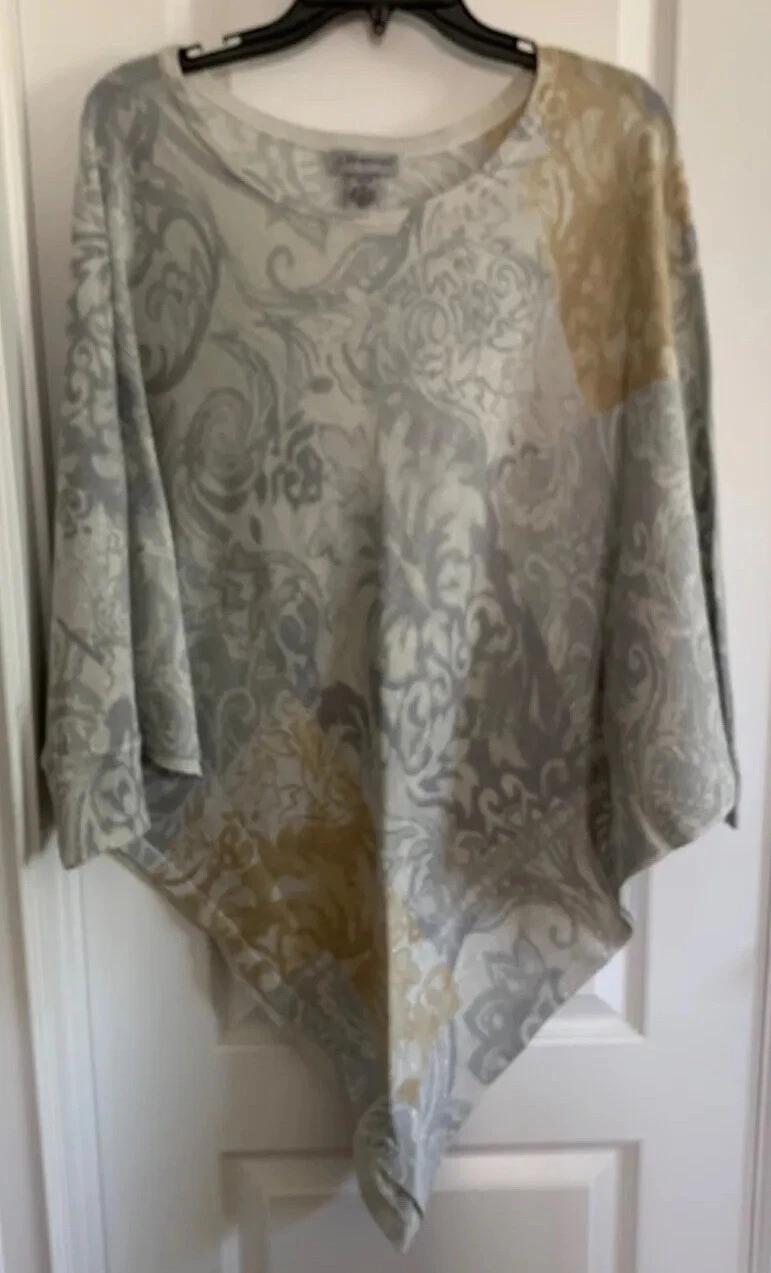 Catherines 0X-1X Silver Sparkle Art-to-Wear Knit Poncho Sweater Dolman Tunic Top