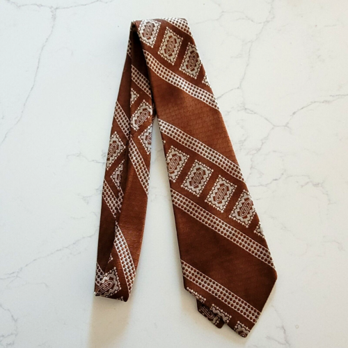 Vintage 60s Mens Tie Rhodia Made in France Brown Stripe Acetate 57” Groovy 70s