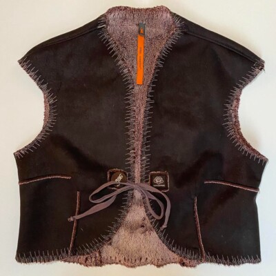 Cop Copine, BN, brown, faux suede, gilet/waistcoat vest, FR 38