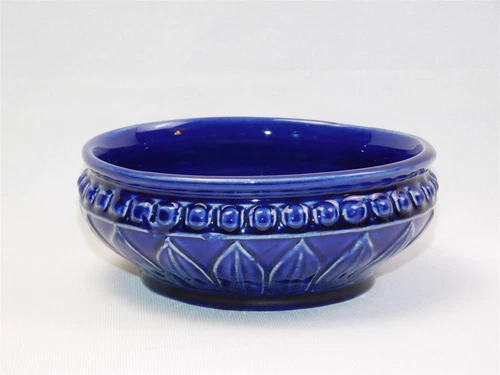 Antique Weller Art Pottery Orrisware Cobalt Blue Planter Low Bowl LOTUS 6"