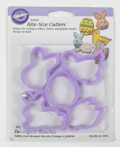WILTON EASTER BITE-SIZE COOKIE CUTTERS SET OF 5 BUNNY DUCK TULIP EGG 1998 NEW - Picture 1 of 1