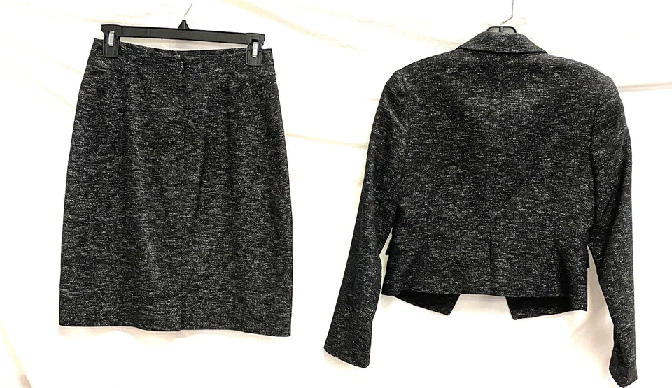 THEORY 2pc Black White Mélange Tweed Pencil Skirt Blazer Suit Coat Jacket SET 6 - Image 2 of 4