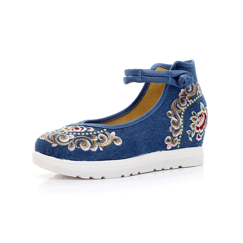 Women's Chinese Handmade Embroidered Flower Flats Shoes Floral Mary Jane Shoes - Picture 2 of 28