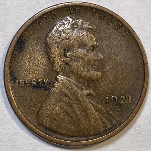 1921-S Lincoln Wheat Cent Extremely Fine XF Coin, Scrape on Obverse #14634