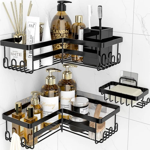 Corner Shower Caddy, 3 Pack Adhesive Bathroom Accessories with Soap Holder, Stor - Picture 1 of 12