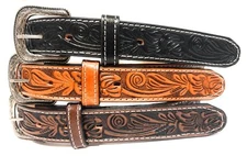 1.25" WESTERN LEATHER BELT. COWBOY RODEO CASUAL LEATHER BELT FLORAL EMBOSSED