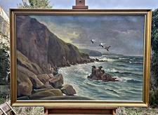 LEO CHARLES MOLLER (1899-1992) birds over the stormy sea oil painting, Denmark