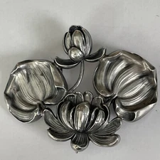 ART NOUVEAU KERR STERLING SILVER LARGE FLOWER BELT BUCKLE SASH CHATELAINE