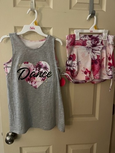 NWT GIRLS JUSTICE DANCE SHIRT & SHORTS SZ xl 16-18 set 2