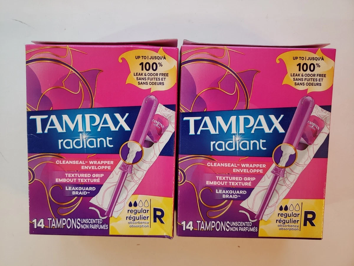 Tampax Pocket Radiant Tampons with LeakGuard Braid, Regular Absorbency, 14  Ct