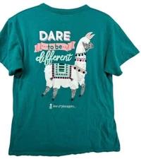 Love & Pineapples Womens TShirt M Teal Llama "Dare to Be Different" Double-Sided
