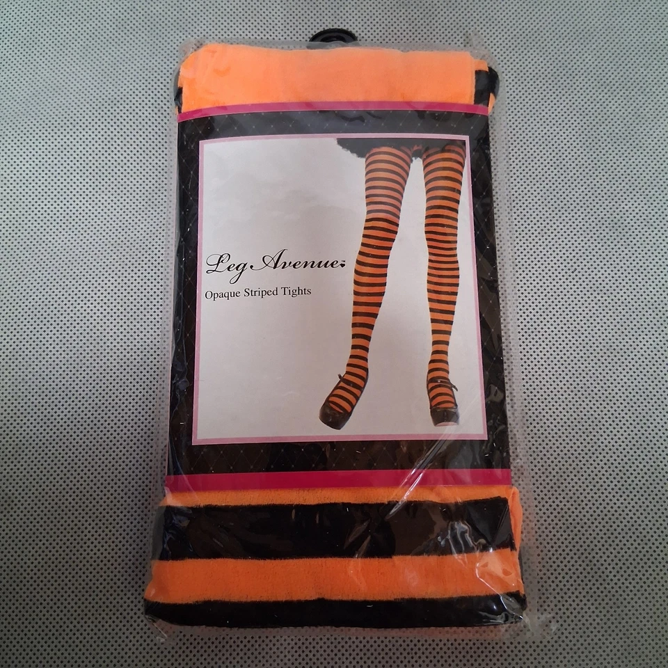 Medias a Rayas Opacas Leg Avenue Naranja Negro Nuevas en Paquete Disfraz de Halloween Bruja Foto 2 de 3