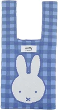 Miffy Mini Knit Tote Bag Face Check Blue 40x20cm 16x8in Marimocraft Japan New